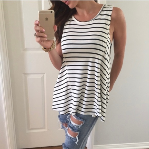 Jolie White with Black Stripes Oversized Tank / S